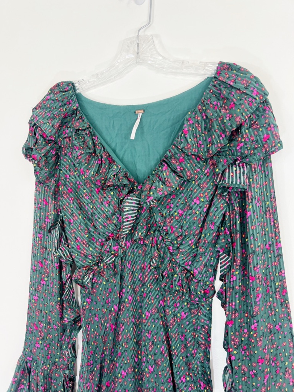 Free People Sweetest Thing Mini Dress in Green Pink Floral Size 4 - Picture 4 of 10